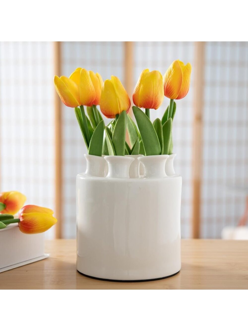 Large Ceramic Vase Modern Cylinder 7 Openings, Tulip Rose Flower Home Decor